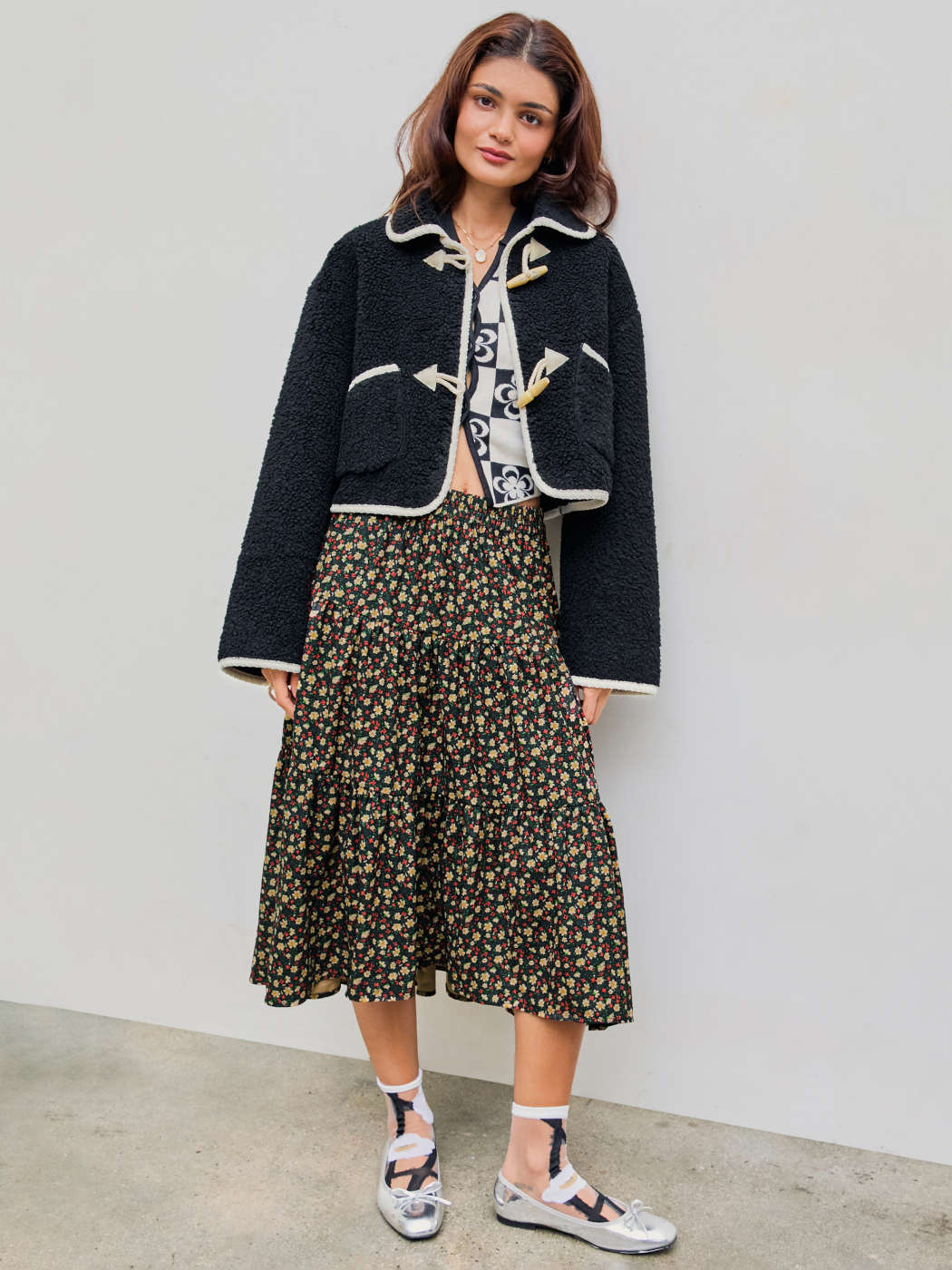 Fleece Fleece Collar Solid Duffle Jacket For Date Coffee Shop School