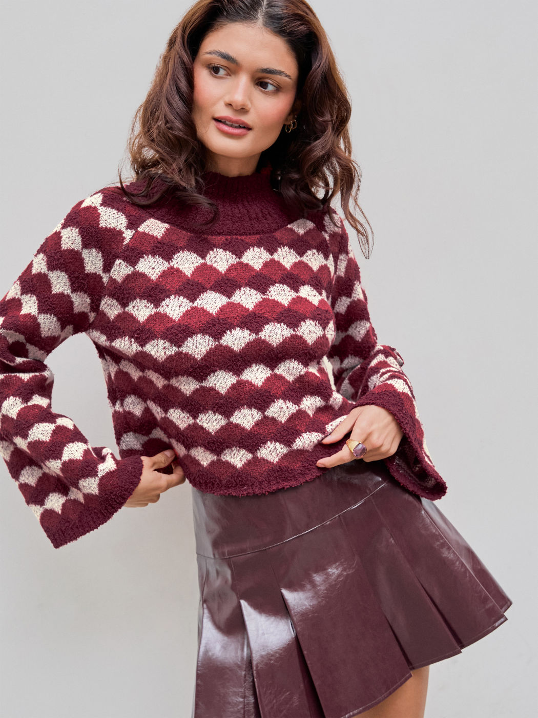 Wool-blend Geometric High Neck Sweater - Cider