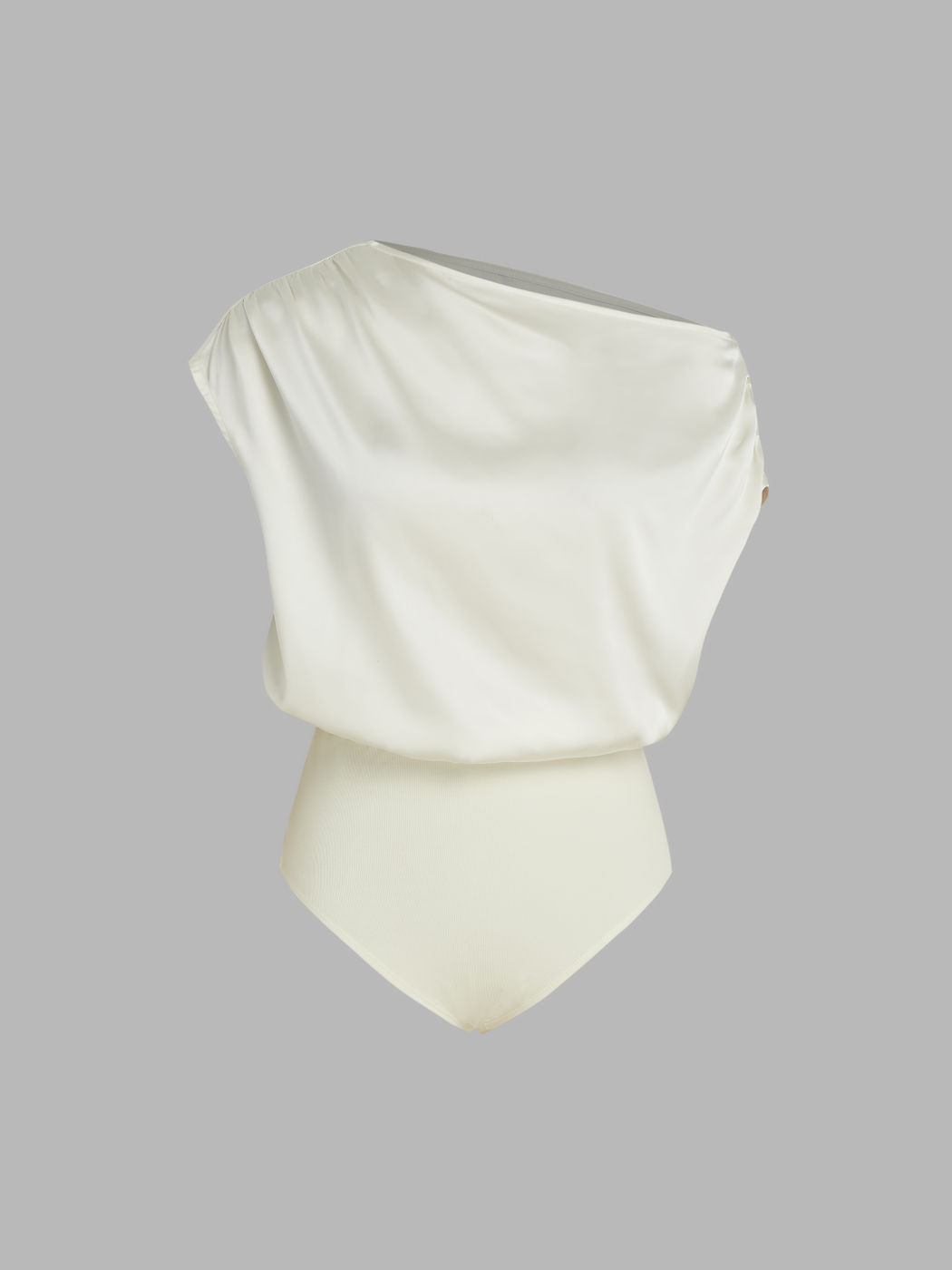Satin Asymmetrical Neck Solid Ruched Bodysuit