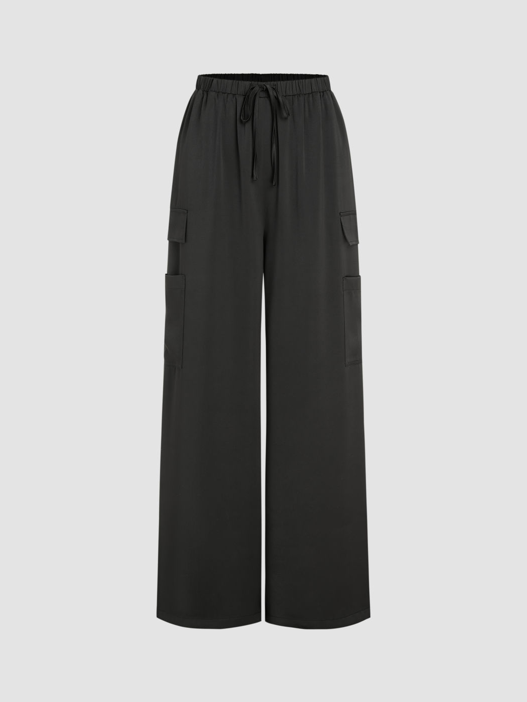  Satin Mittlere Taille Solid Kordelzug Weite Beinhose