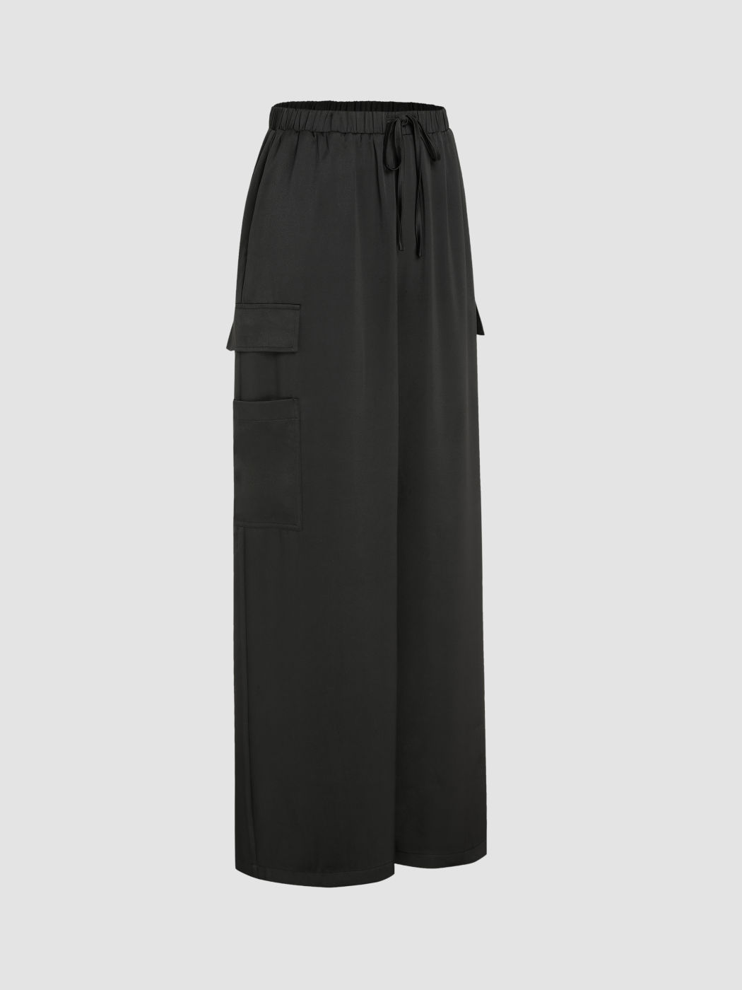  Satin Mittlere Taille Solid Kordelzug Weite Beinhose