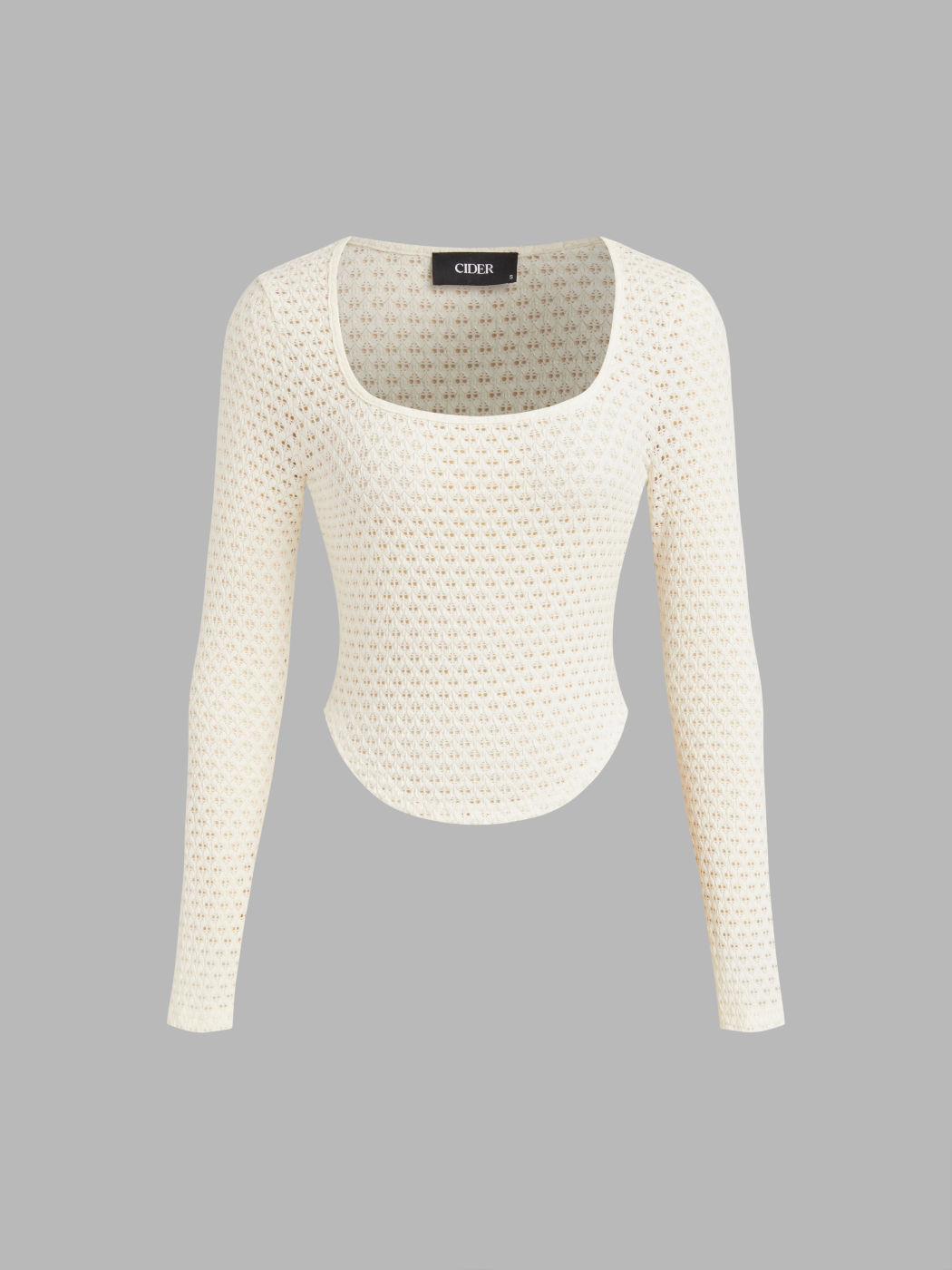 U-neck Solid Hollow Out Long Sleeve Top