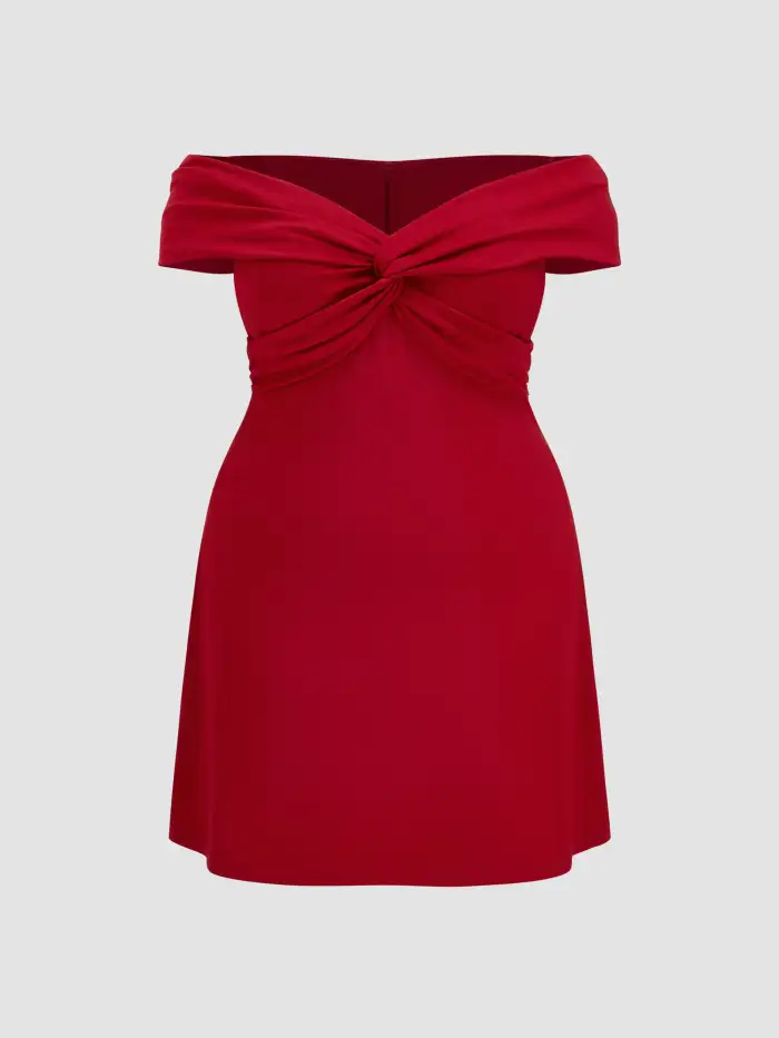 Jersey Jersey Off-shoulder Solid Twist Mini Dress Curve & Plus For Date  Party/Clubbing Wedding Holiday