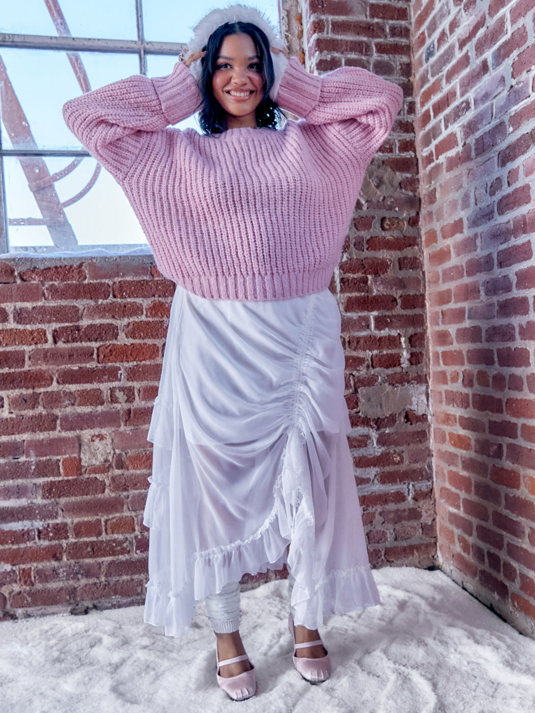 Wool-blend Knit Round Neckline Solid Long Sleeve Sweater Curve & Plus