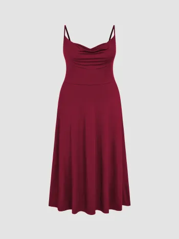 Cowl Neck Solid Ruched Maxikleid Kurve & Plus