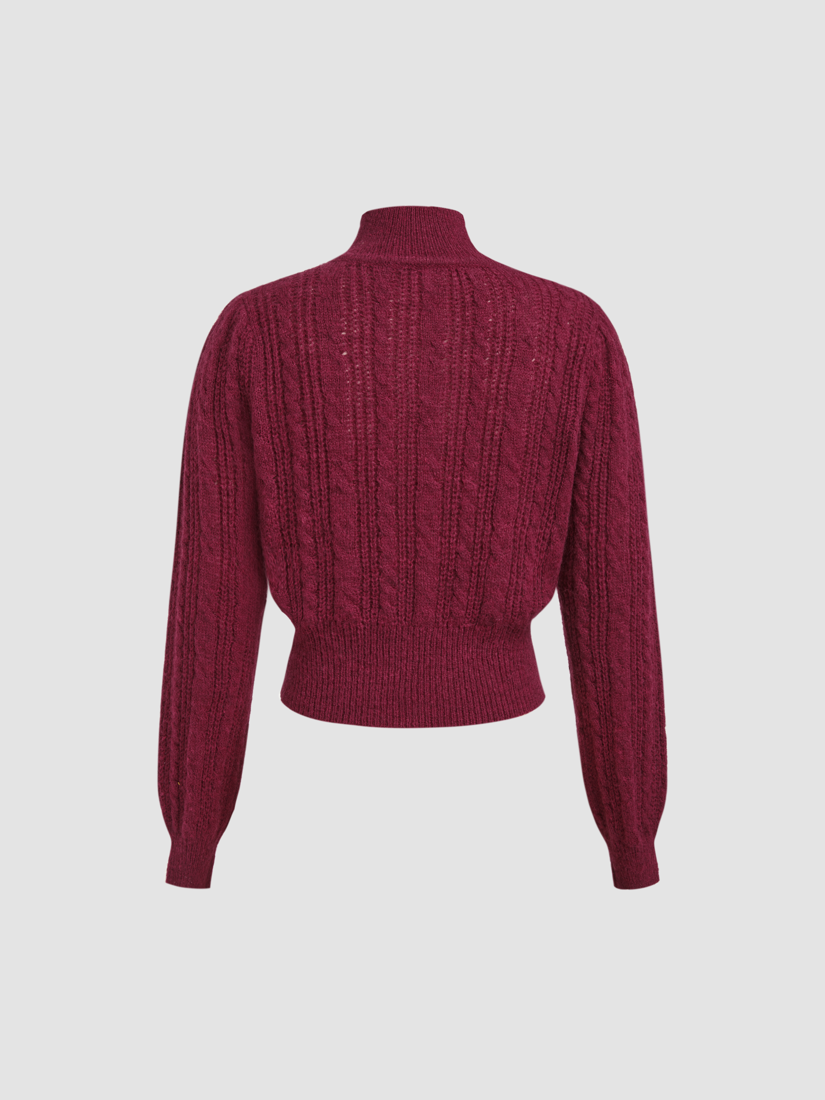 Wool-blend Cable Knit High Neck Long Sleeve Top Curve & Plus