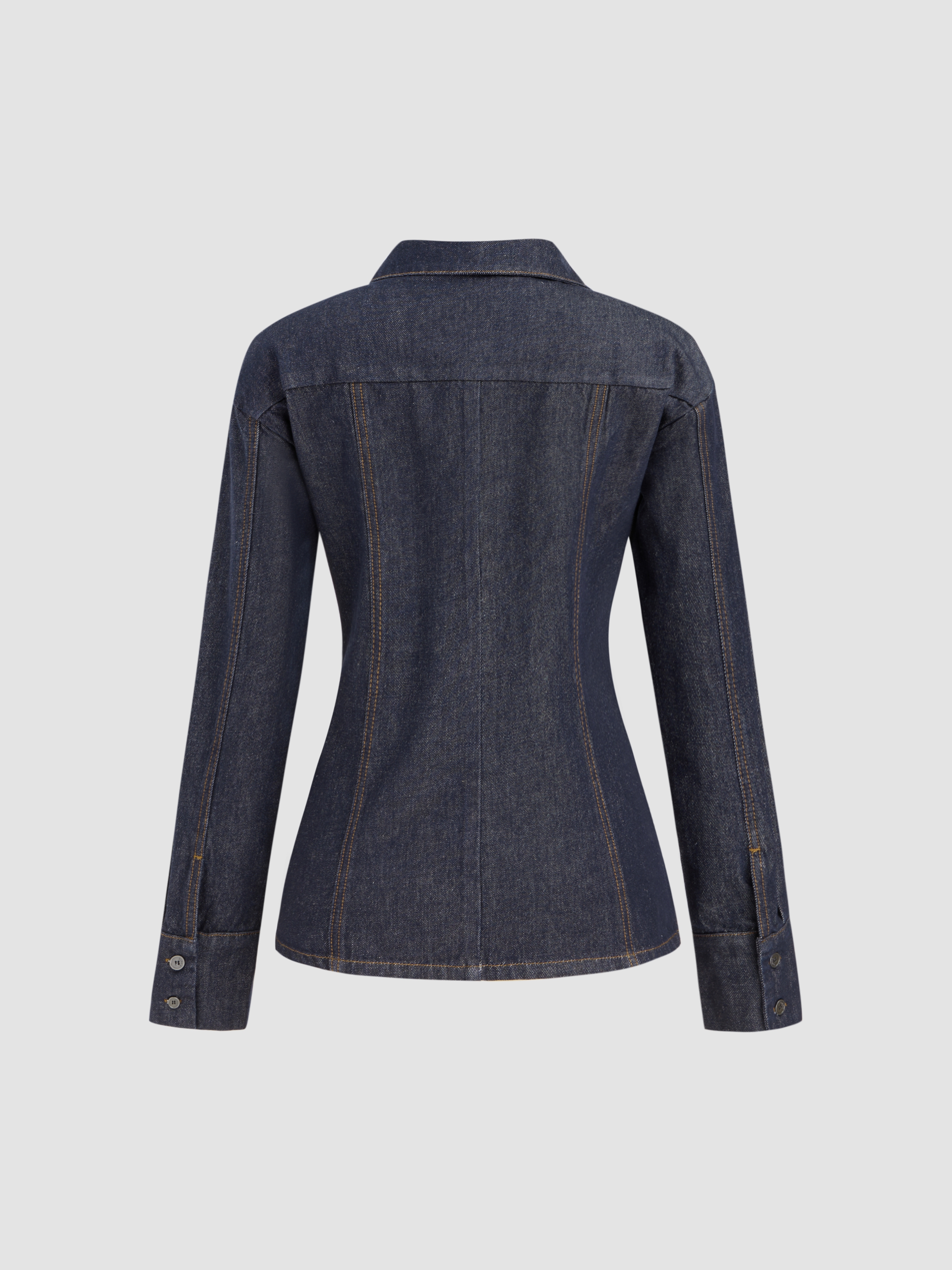 Denim Denim Collar Solid Corset Jacket For Coffee Shop Work