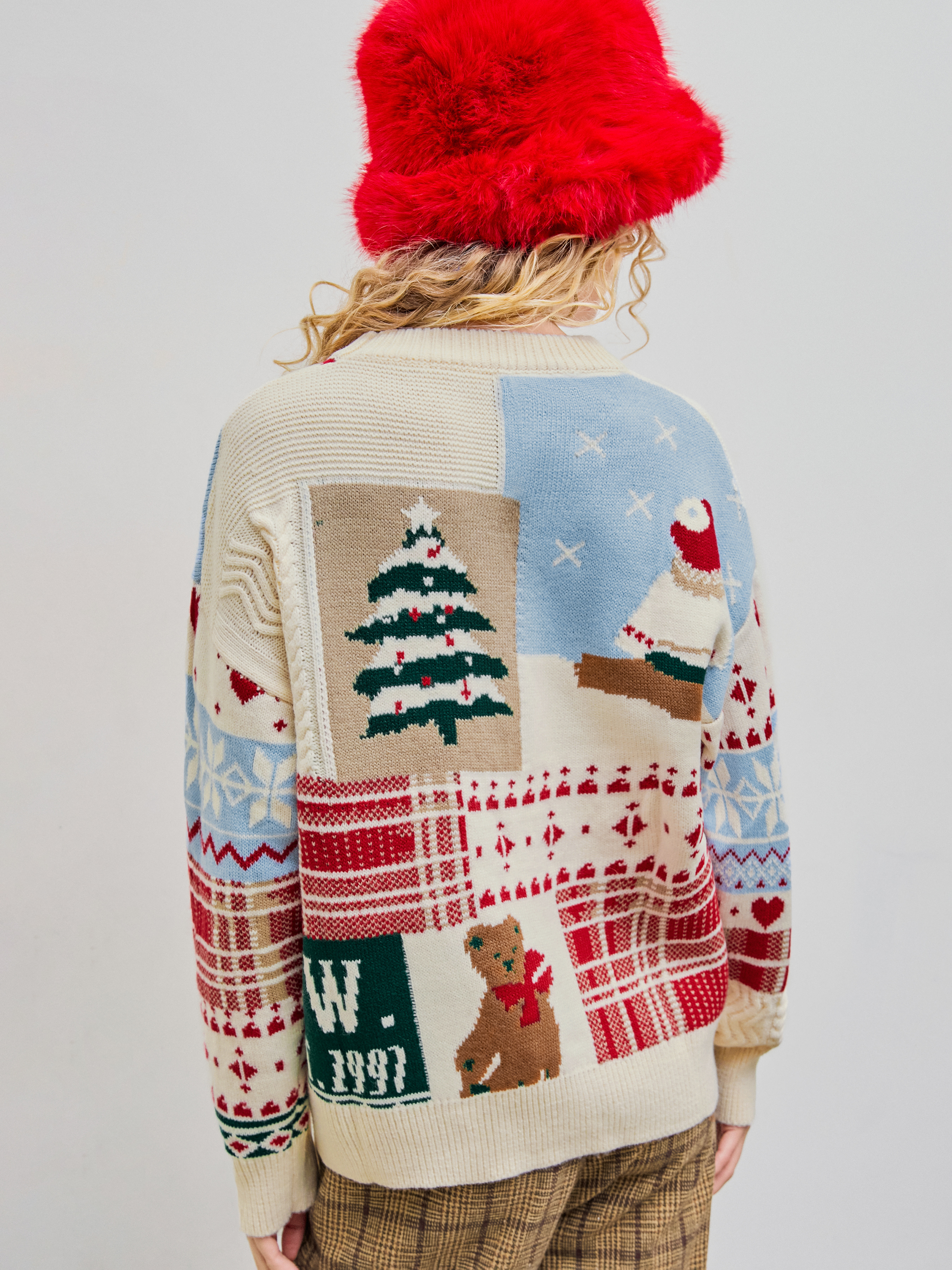 ニット・セーター CPGN STUDIO Doodle Bear Round Knit 5MM230 Knit Fabric Round Neck Bear Graphic Knitted Long Sleeve Top