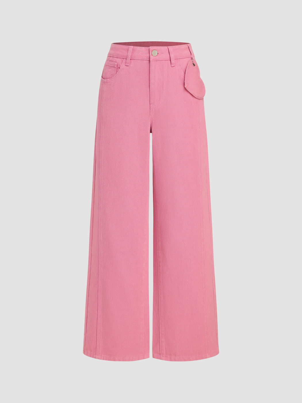 Denim Mid Waist Solid Heart Wide Leg Jeans