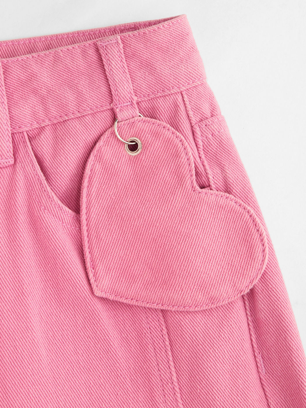 Denim Mid Waist Solid Heart Wide Leg Jeans