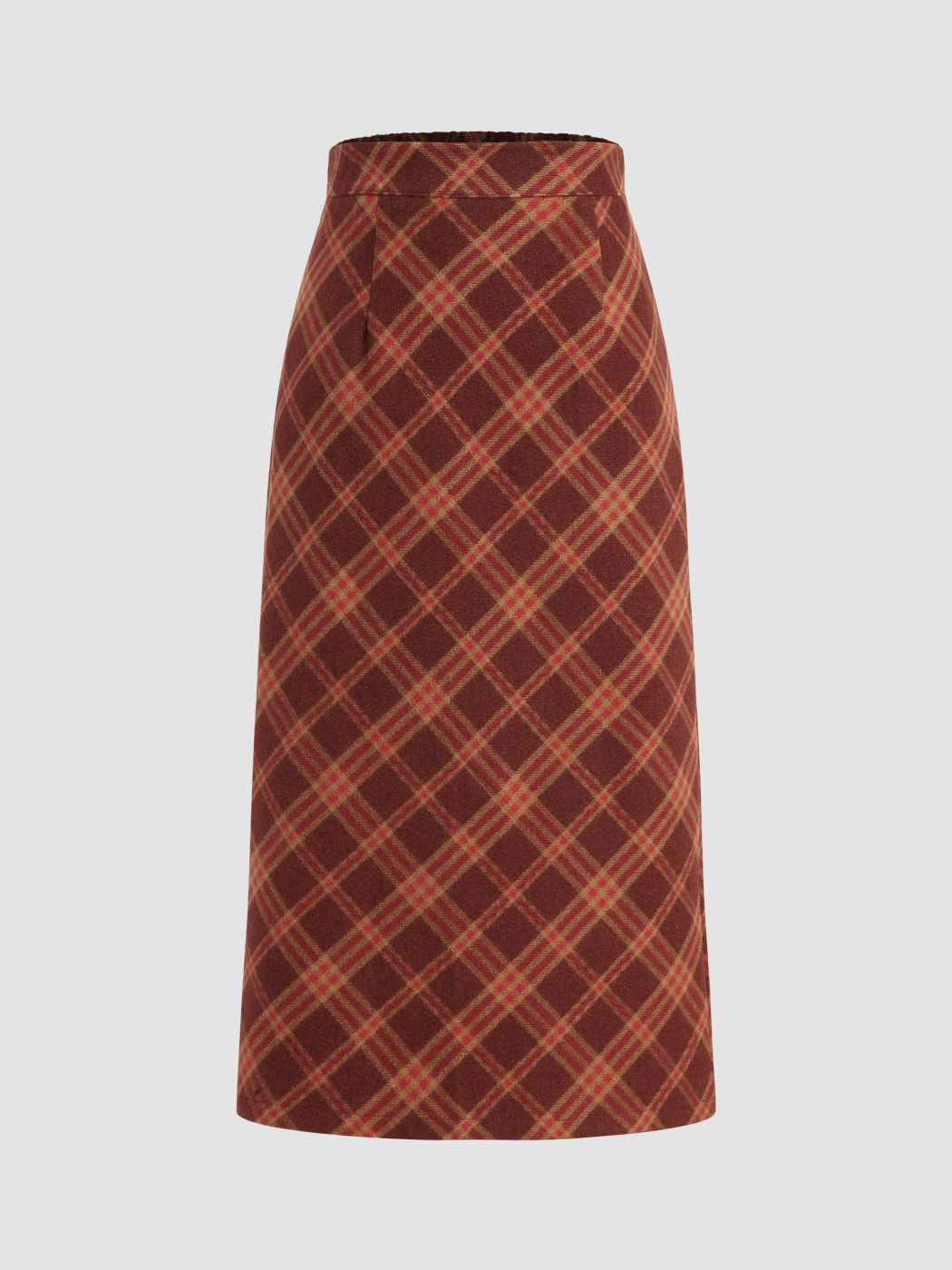 Wool-like Mid Waist Plaid Maxi Skirt