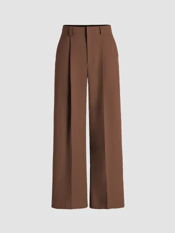Mittelhohe einfarbige Hose mit Taschen und geraden Beinen