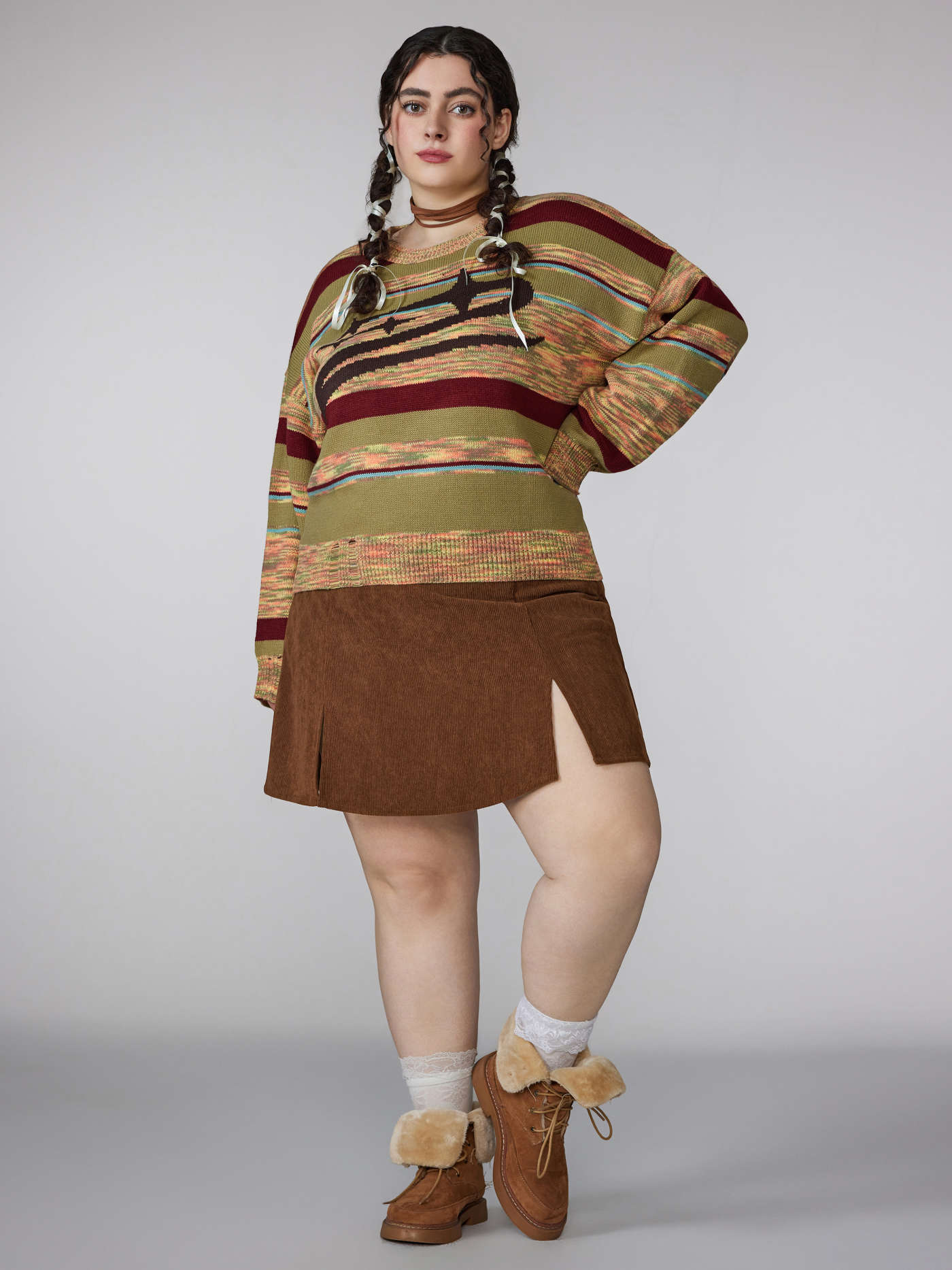 Corduroy High Waist Split Skort Curve & Plus