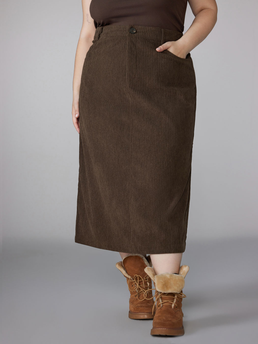 Corduroy High Waist Solid Maxi Skirt Curve & Plus