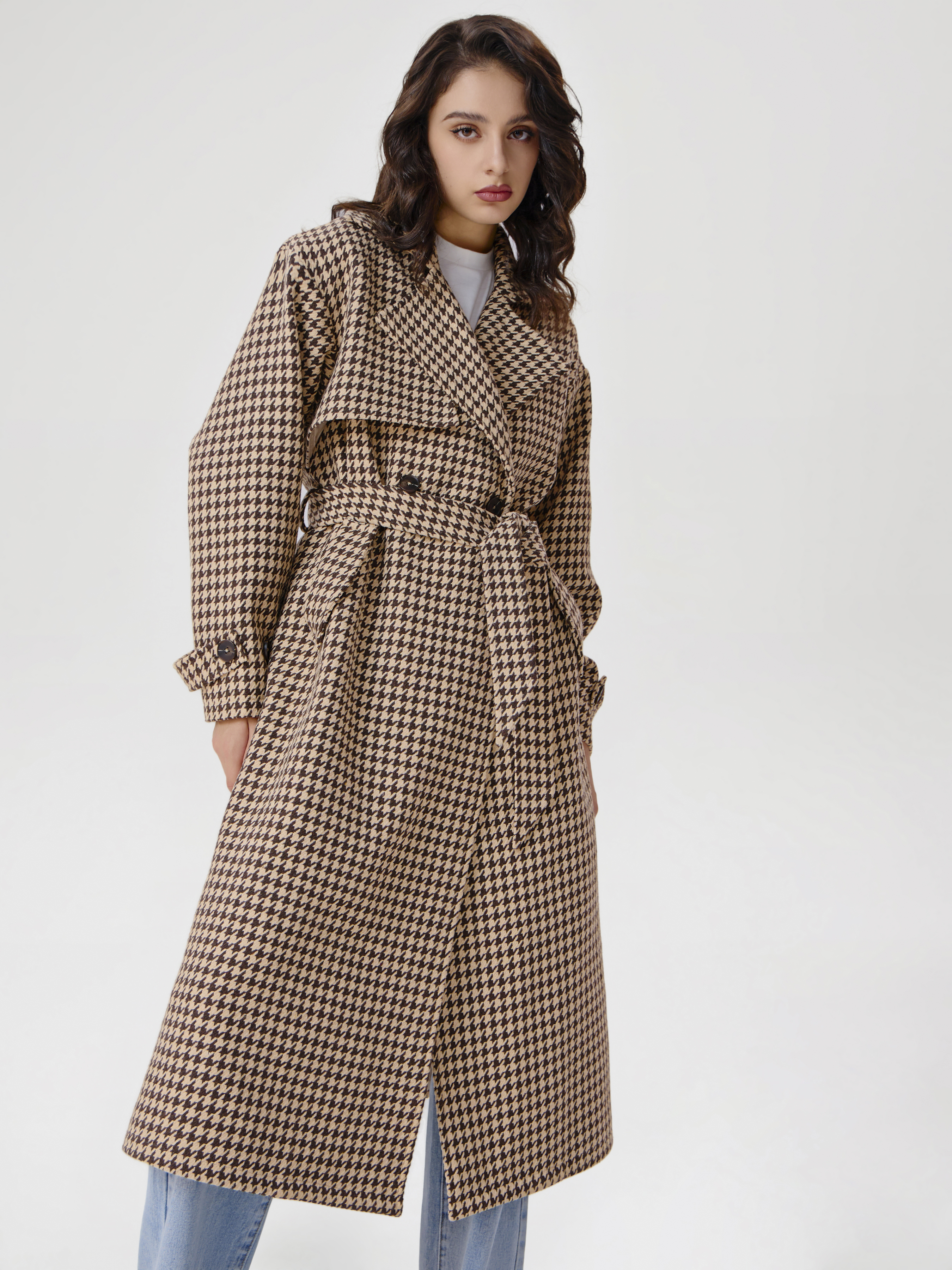 womens coat Preppy Tweed Double Breasted Tweed Houndstooth