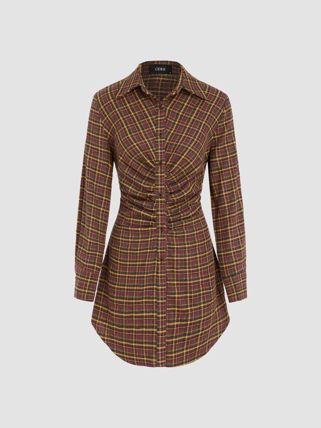 Collar Check Button Long Sleeve Blouse