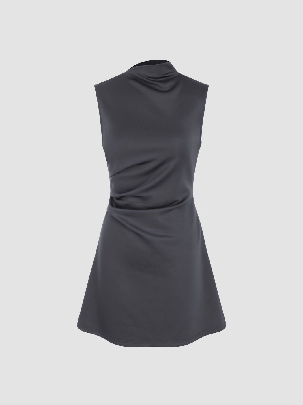 Kragenlose, geriffelte Mini-Kleid mit Rollkragen