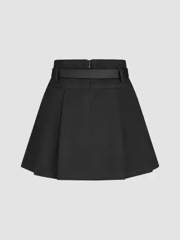 Mittlere Taille, einfarbig, plissierter Skort mit Gürtel