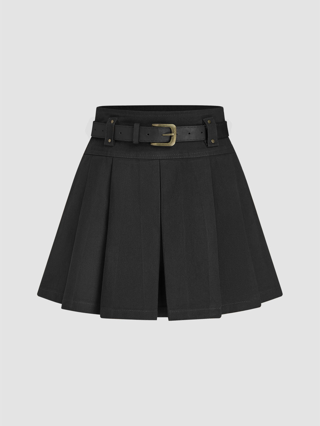 Mid Waist Solid Pleated Skort with Belt