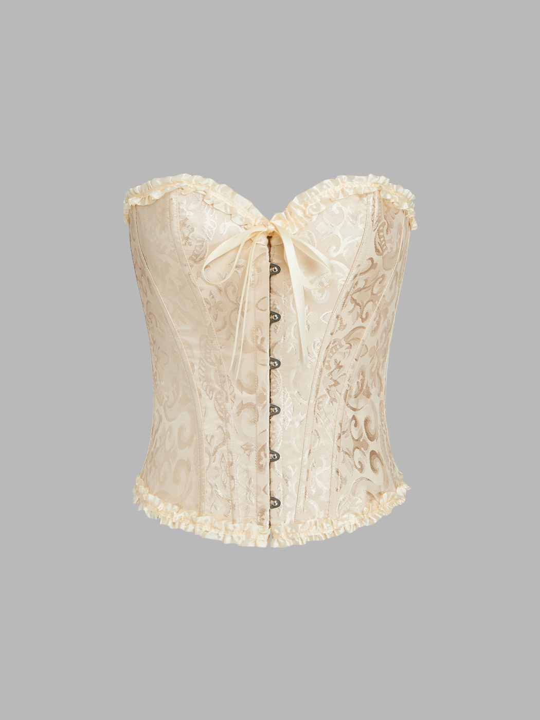 Ruffle Hem Sweetheart Lace Up Corset Top & Thong