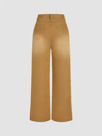 Honigfarbene Mid-Rise Jeans mit geraden Beinen und einfarbigem Design
