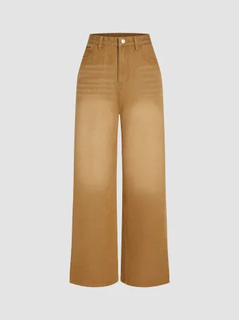 Honigfarbene Mid-Rise Jeans mit geraden Beinen und einfarbigem Design