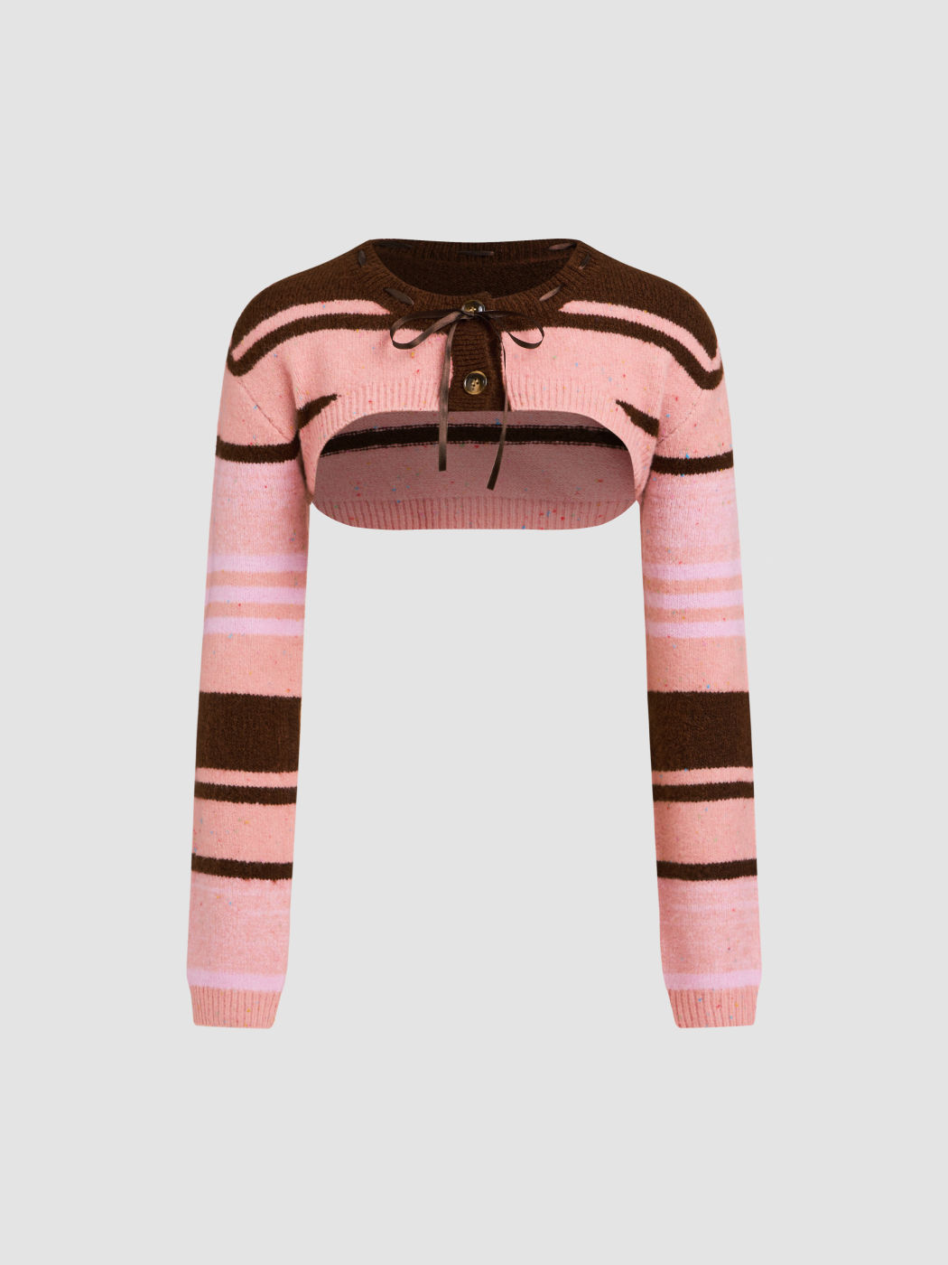 Coprispalle a maniche lunghe in maglia con fiocco a righe con finiture a contrasto