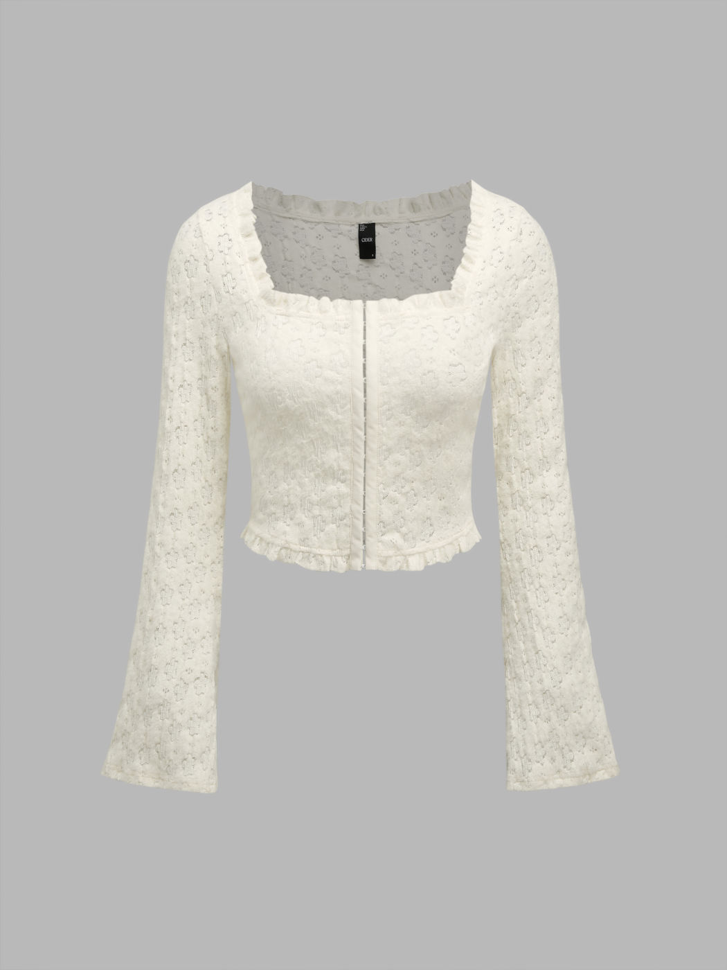 Lace Square Neck Floral Long Sleeve Top