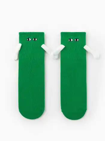 Magnetische Crew-Socken mit Augendekor und haltenden Händen