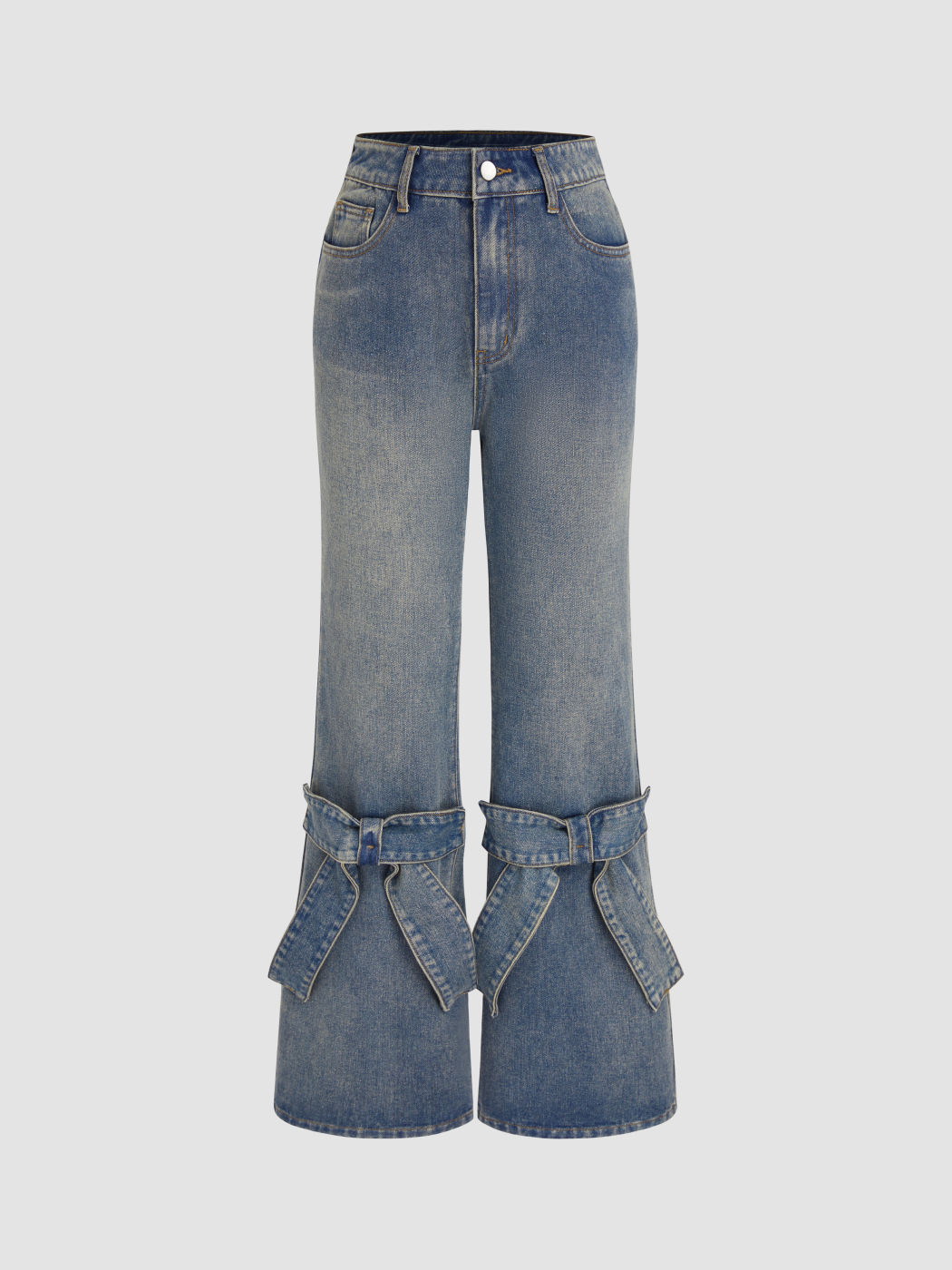 Denim Denim Mid Waist Solid Bowknot Flared Jeans For Coffee Shop Music Festival/Live House ...