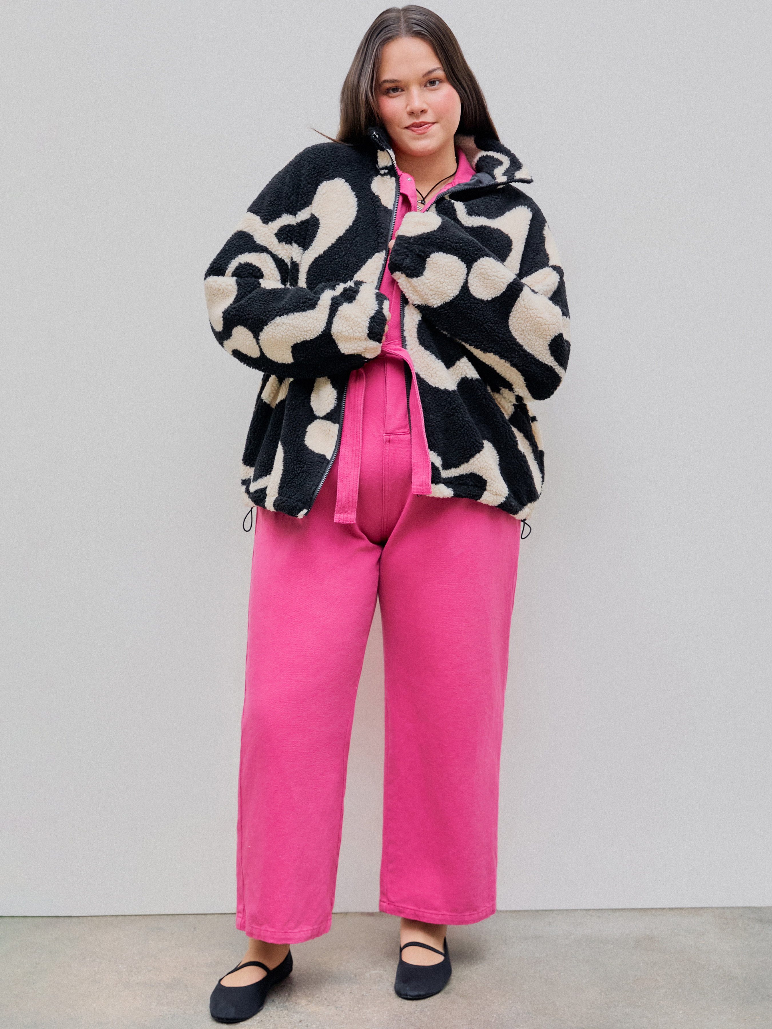 Women Fleece Jackets Fleece Oversized Printed Fleece Zip Up