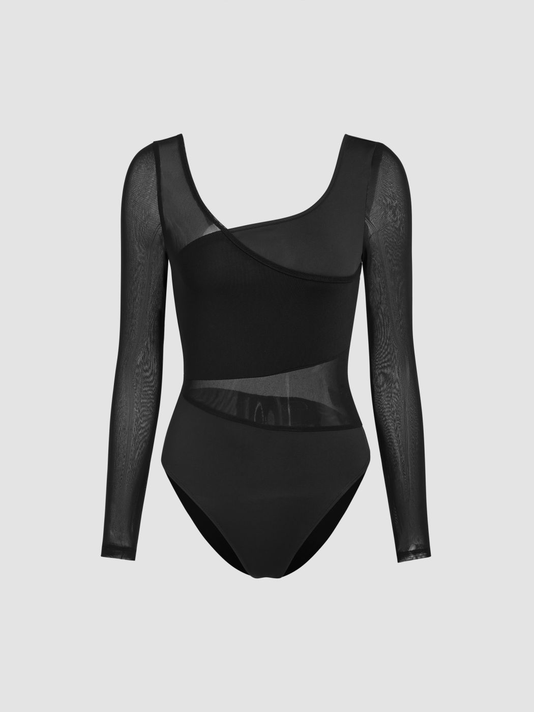 Mesh Asymmetrical Neck Solid Bodysuit Cider 3620