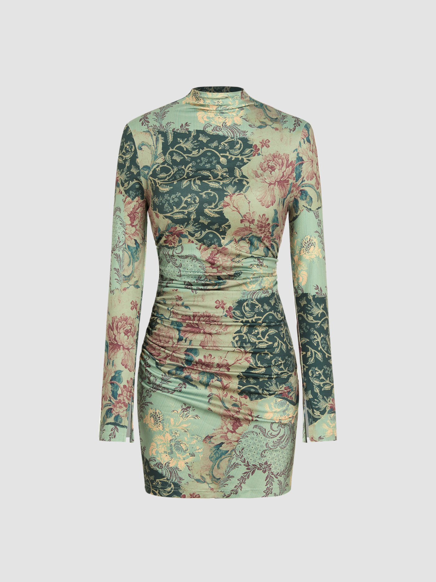 High Neck Floral Mini Dress