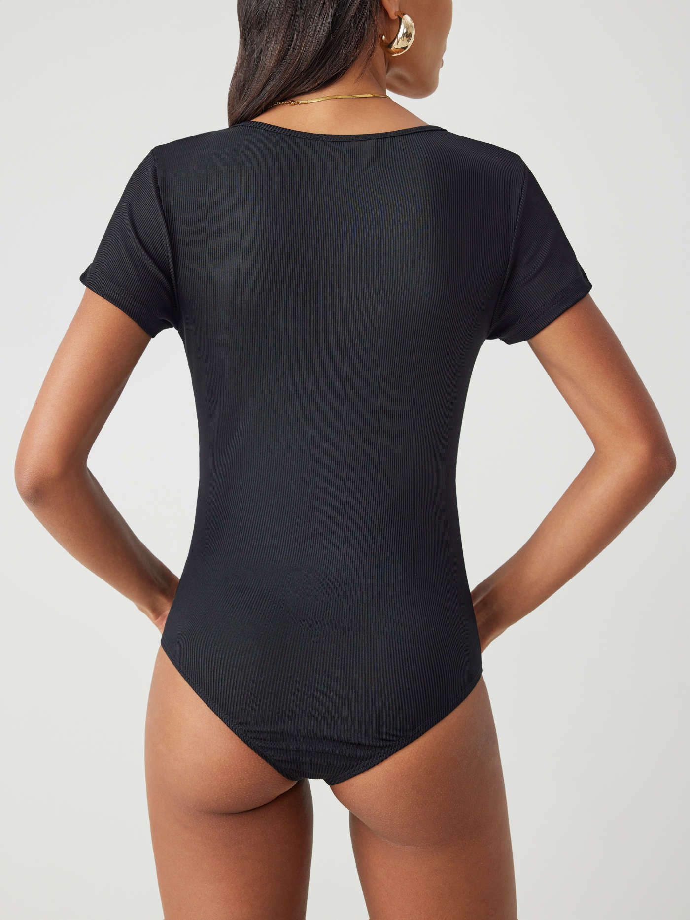 Solid Square Neck Short Sleeve Bodysuit