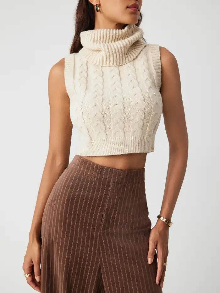 Sweater Vest Preppy Countryside Core Knit Fabric High Neck Solid