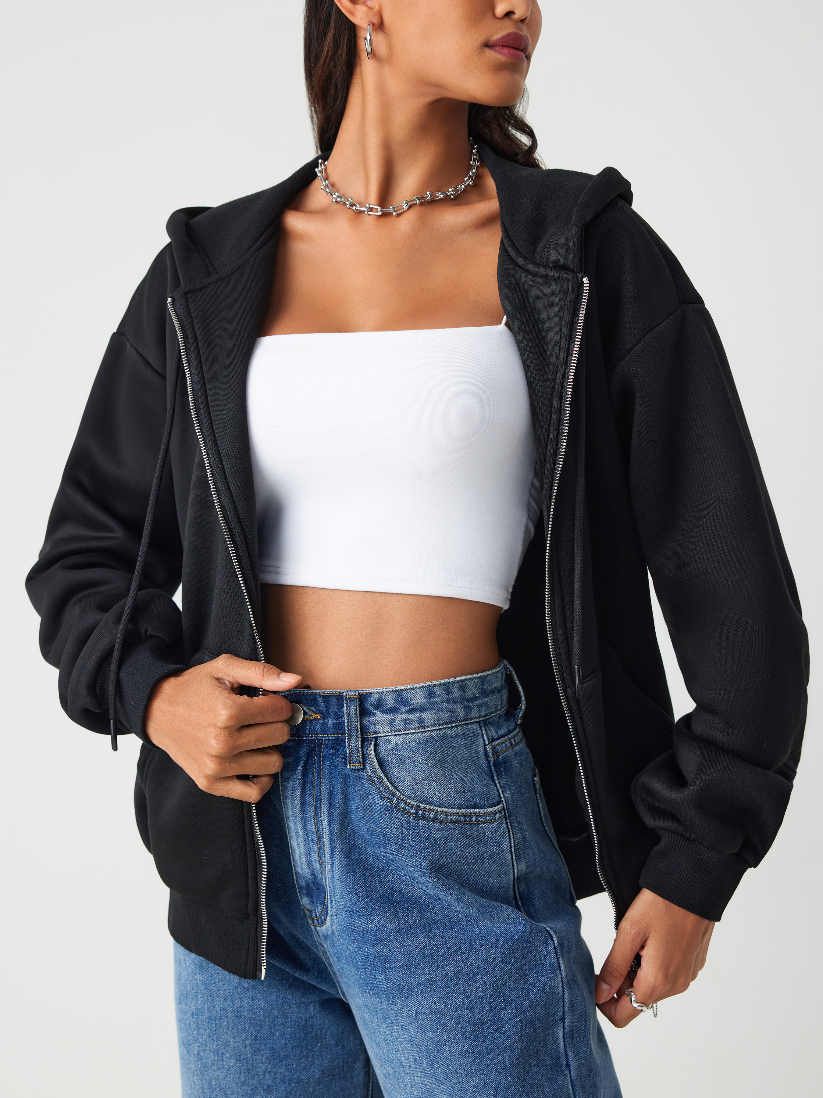 Terry Long Sleeve Zipper Hoodie