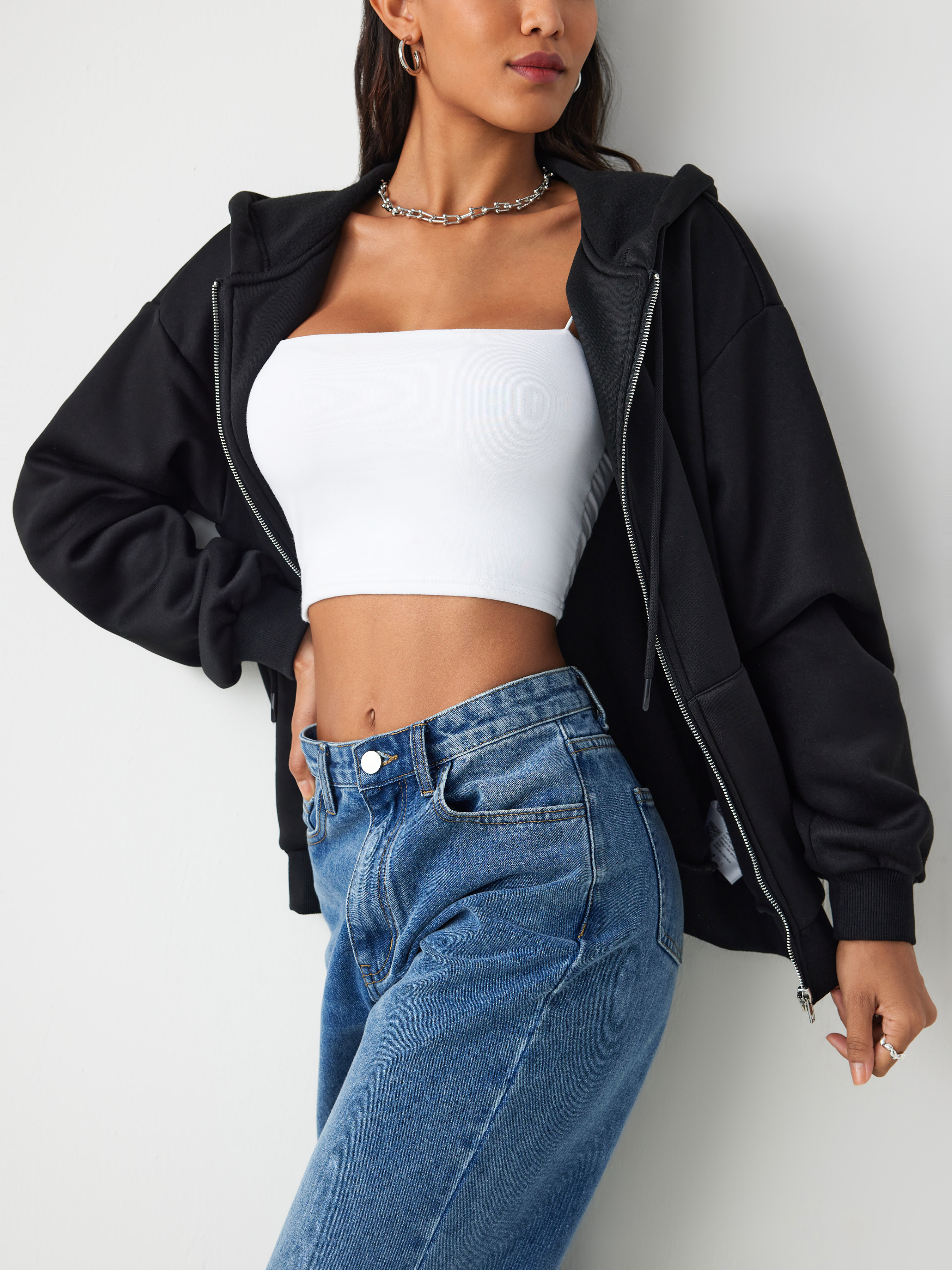 Basic & Thermal Terry Terry Long Sleeve Zipper Hoodie For