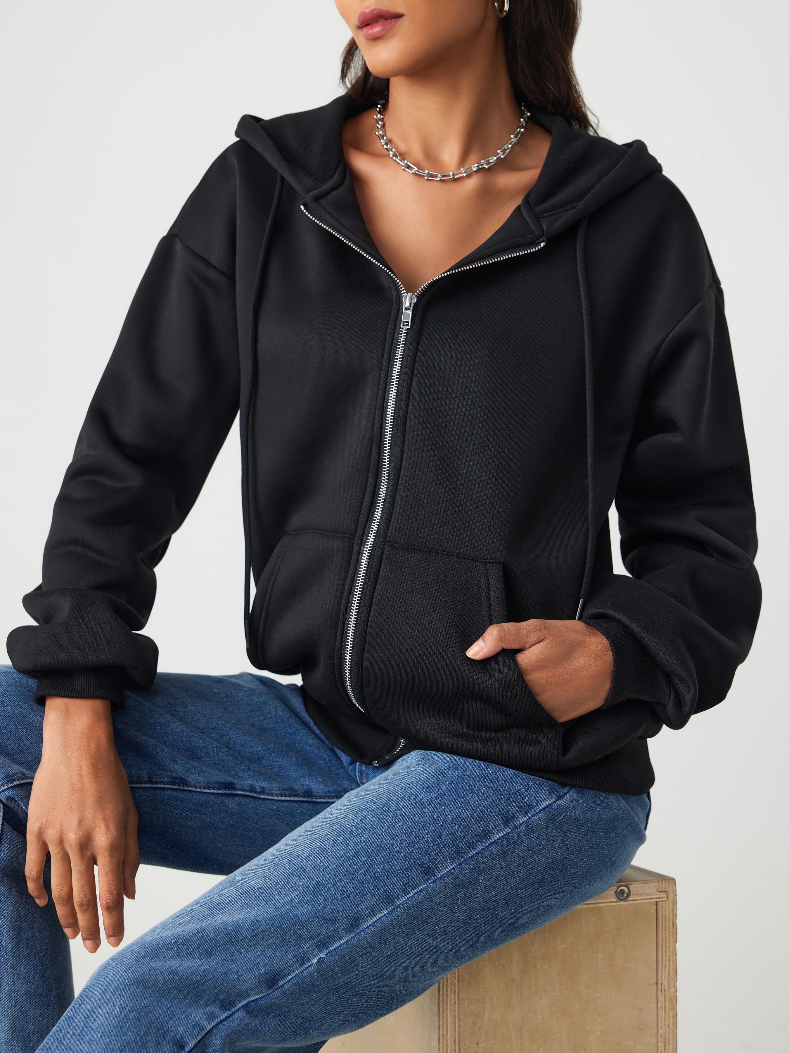 Terry Long Sleeve Zipper Hoodie
