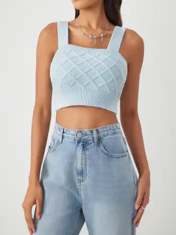 Einfarbiges Zopfmuster Cami Crop Top