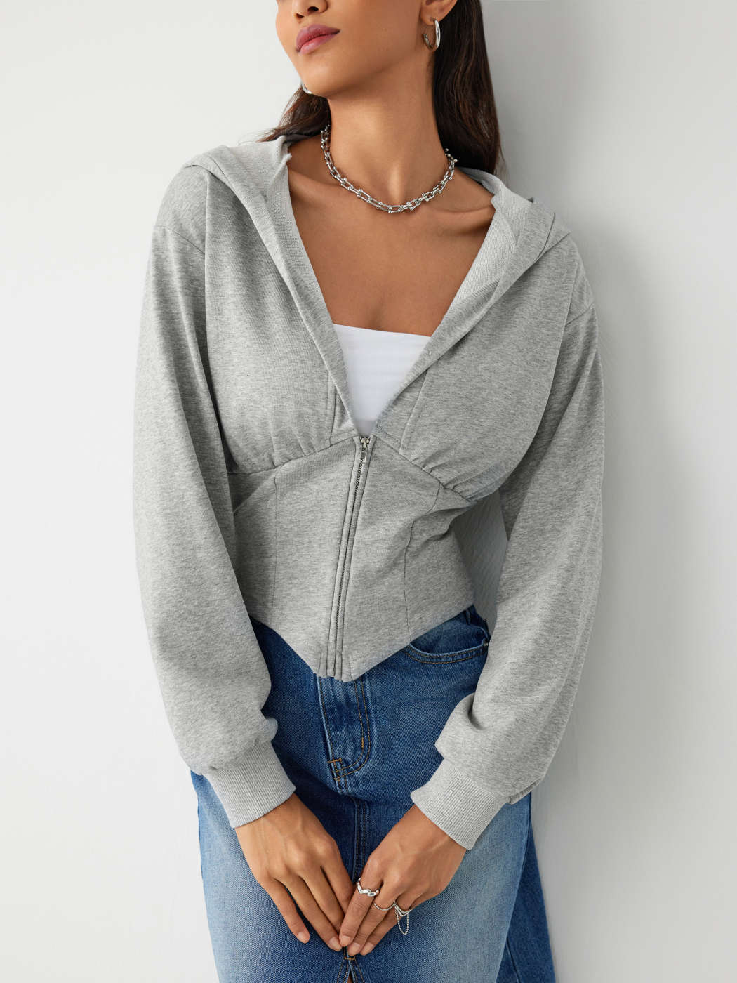 AsYou premium cozy corset seamed hoodie in gray heather