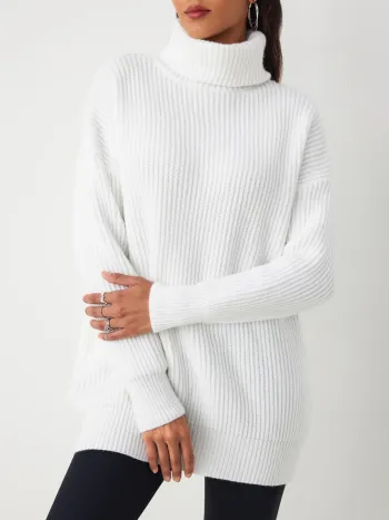 Hochgeschlossener Unifarbener Oversized Pullover