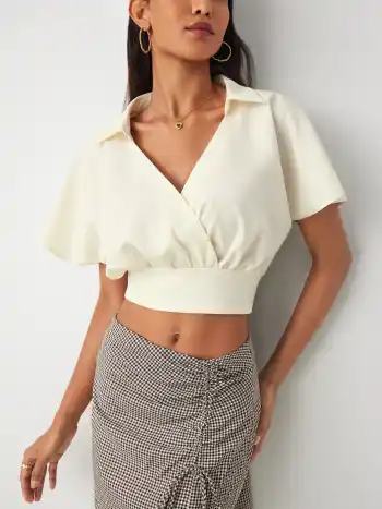  Feste Rüschenkragen Crop Bluse