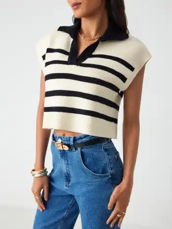  Knit Striped Polo Vest