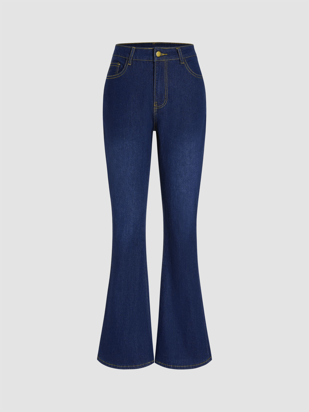  Denim Hohe Taille Solid Tasche Ausgestellte Jeans