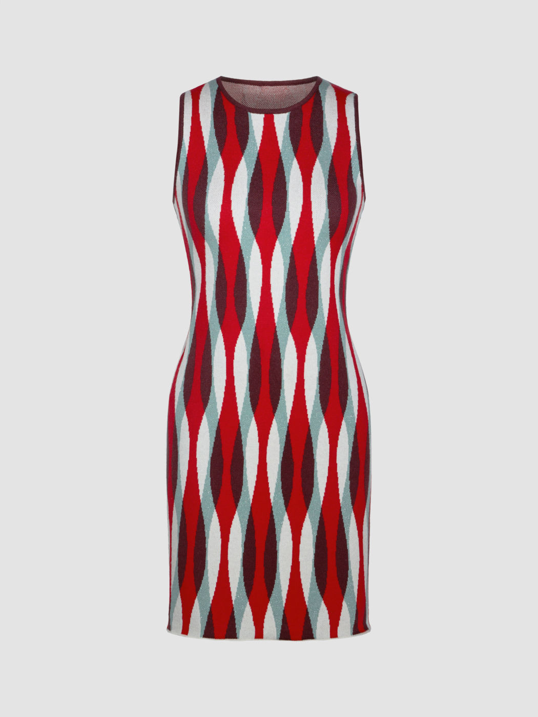 Knit Round Neck Abstract Stripe Mini Dress