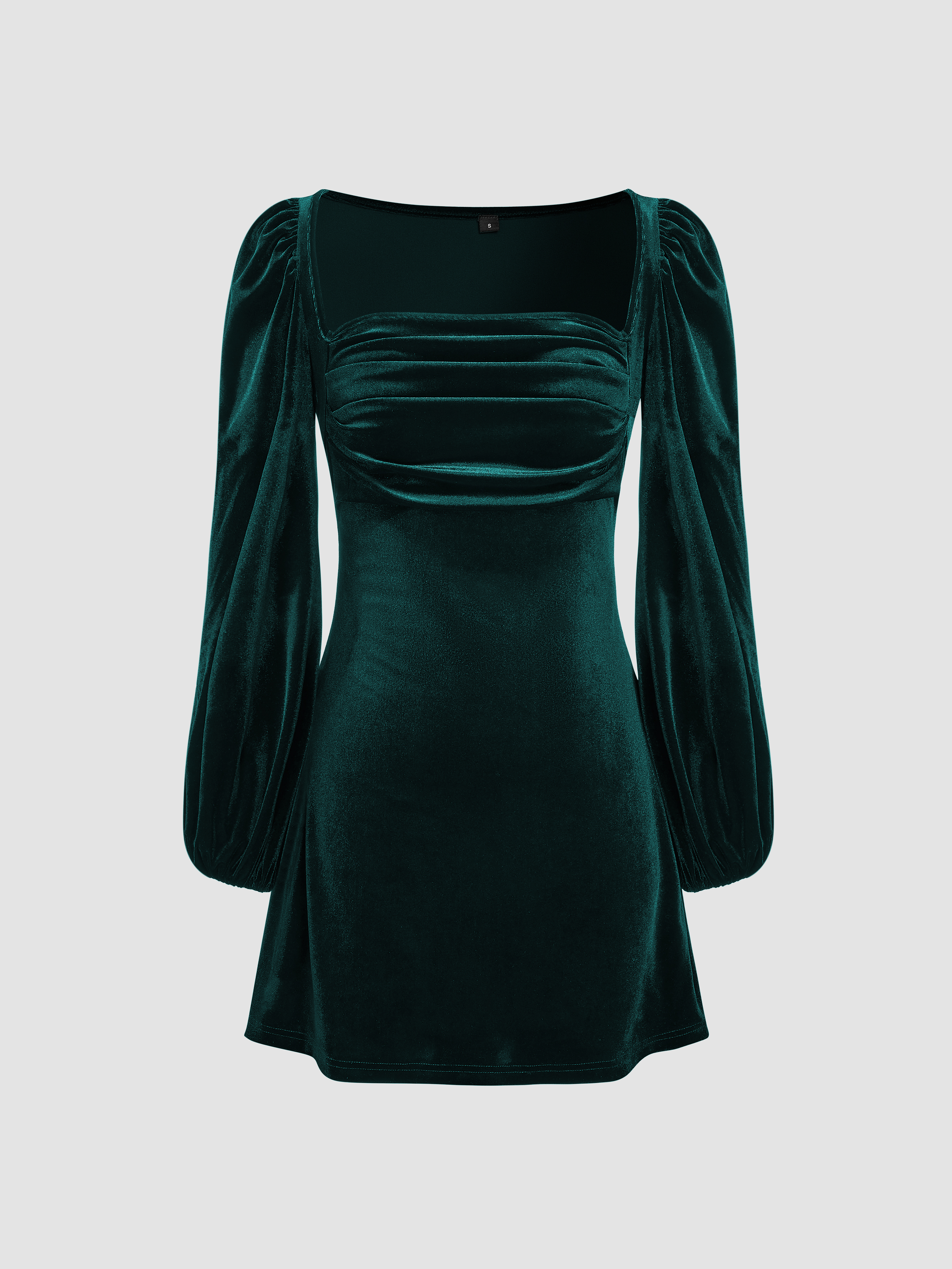 Ruched Velvet Square Neck Dress