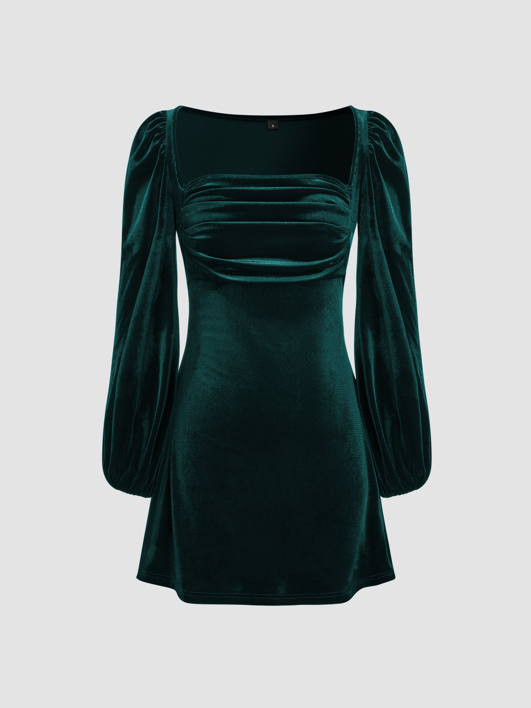Samt Quadrathals Solid Rüschen Minikleid