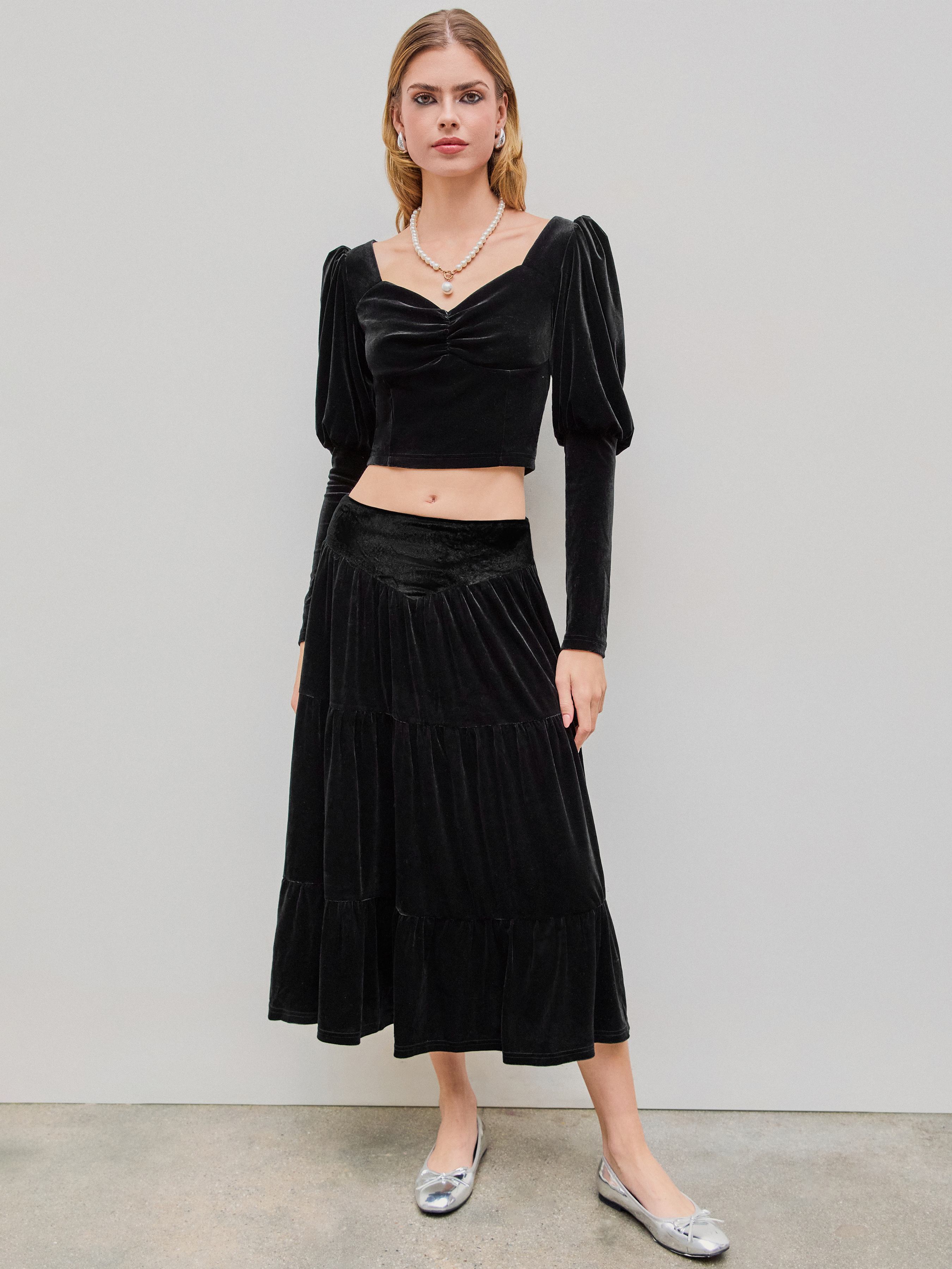 Velvet Velvet High Waist Solid Tiered Maxi Skirt For Date