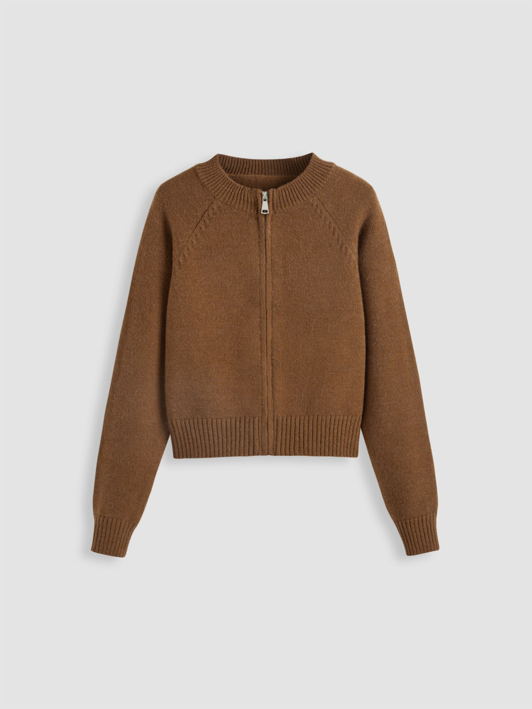 Round Neck Solid Zipper Knitted Cardigan