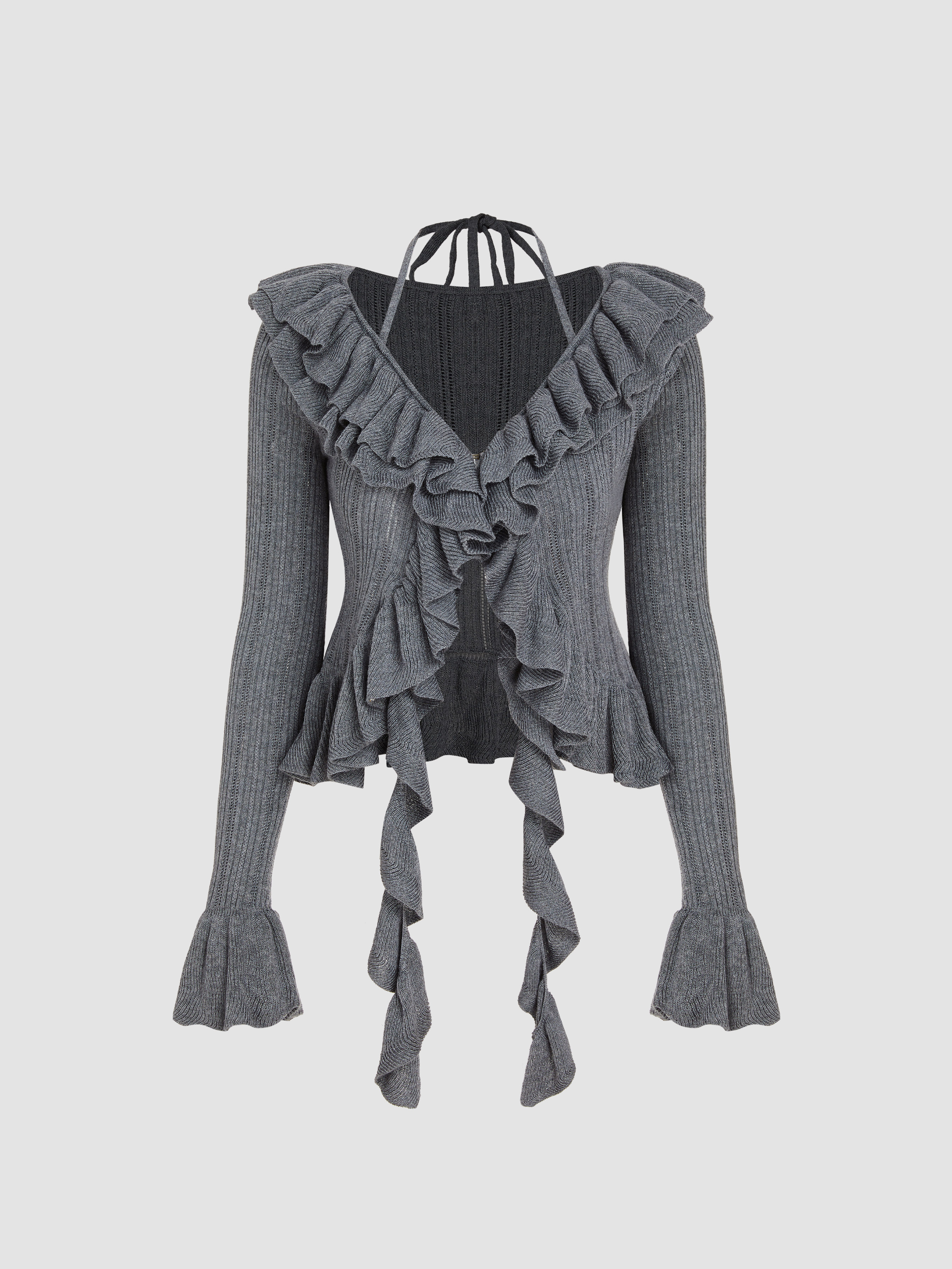rurumu: asymmetry ruffle knit cardigan